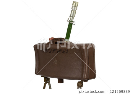 MON-50 soviet copy of American M18 Claymore anti-personnel mine with MUV series fuze. Text on russian - "Toward enemy". MON-50 soviet copy of American M18 Claymore anti-personnel mine with MUV series fuze. Text on russian - "Toward enemy". 121269889