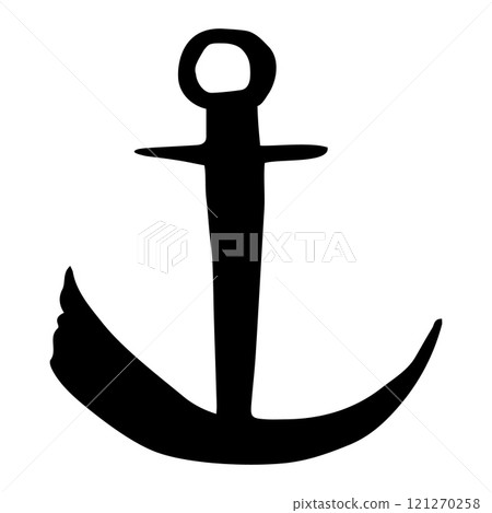 Anchor hand painted with black ink brush 121270258