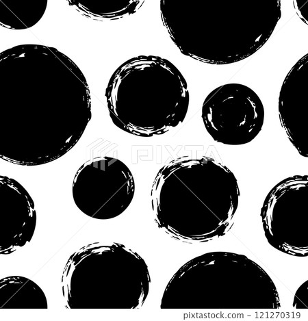 Seamless pattern with grunge circles hand painted with ink 121270319