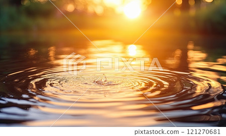 Lake water sunset ripple calm sunrise tranquil evening sky dawn reflection nature sunlight 121270681