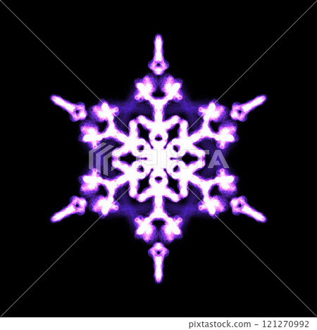purple, violet glowing transparent snowflake, isolated. Merry Christmas and Happy New Year. Simple neon light. Shining winter, xmas lamp. Fluorescent, luminescent illumination. Png 121270992