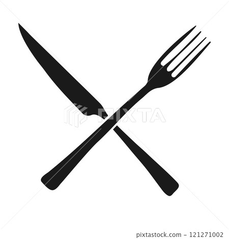 Vector hand drawn crossed fork and knife 121271002