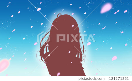 Silhouette of a woman in a sailor suit - Cherry blossom petals falling Silhouette of a woman in a sailor suit - Cherry blossom petals falling 121271261