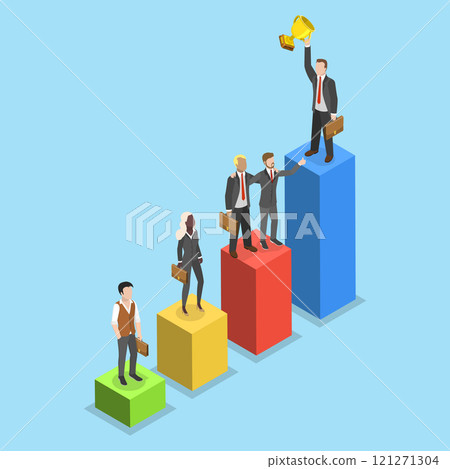 3D Isometric Flat Vector Illustration of Successful Teamwork, Accomplishment or Reaching Business Goal 121271304