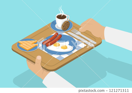 3D Isometric Flat Vector Illustration of Delicious Breakfast, Cozy Morning Time 121271311