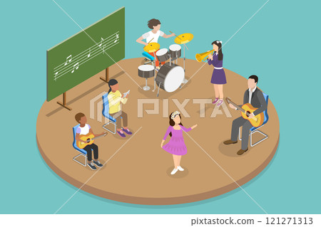 3D Isometric Flat Vector Illustration of Music School, Funny School Sctivities 3D Isometric Flat Vector Illustration of Music School, Funny School Sctivities 121271313
