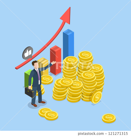 3D Isometric Flat Vector Illustration of Financial Goal, Achieving Financial Success 121271315