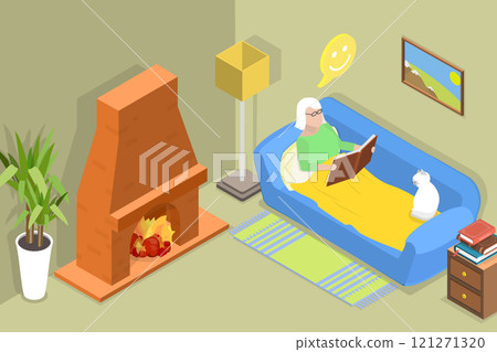 3D Isometric Flat Vector Illustration of Reading Book, Leisure and Relax 3D Isometric Flat Vector Illustration of Reading Book, Leisure and Relax 121271320