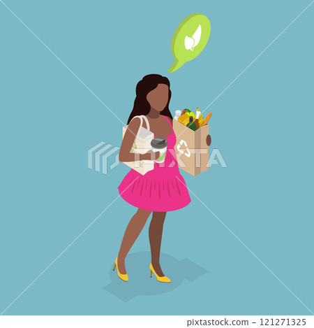 3D Isometric Flat Vector Illustration of Sustainable Lifestyle, Zero Waste Choice 121271325