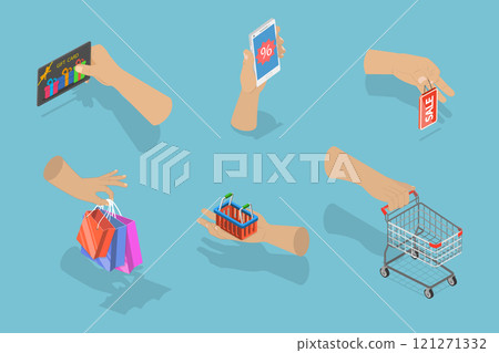 3D Isometric Flat Vector Illustration of Online Shopping, Delivery Service 121271332