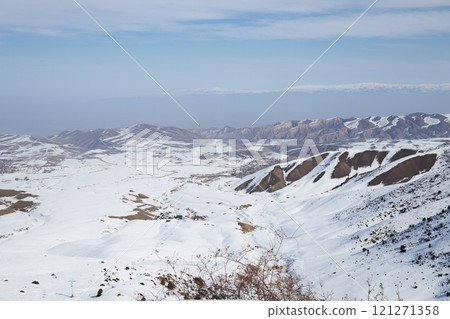 Natural landscape, mountain slope. Active leisure, winter sports. ski resort Natural landscape, mountain slope. Active leisure, winter sports. ski resort 121271358