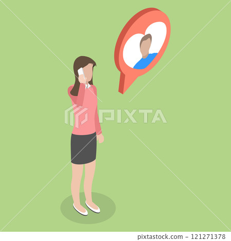 3D Isometric Flat Vector Illustration of Distant Relationship, Woman Calls to her Boyfriend 121271378