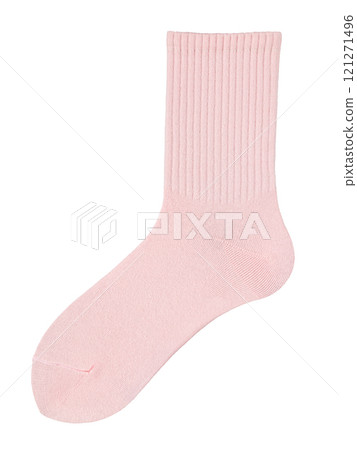 Red long sock is isolated on a white background. Red long sock is isolated on a white background. 121271496