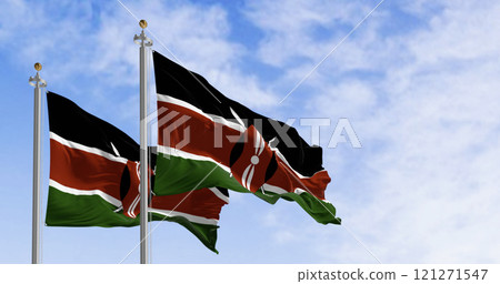 National flags of Kenya waving on a clear day 121271547