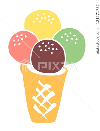 Ice Cream in a waffle cone drawing hand painted with ink brush Ice Cream in a waffle cone drawing hand painted with ink brush 121271782