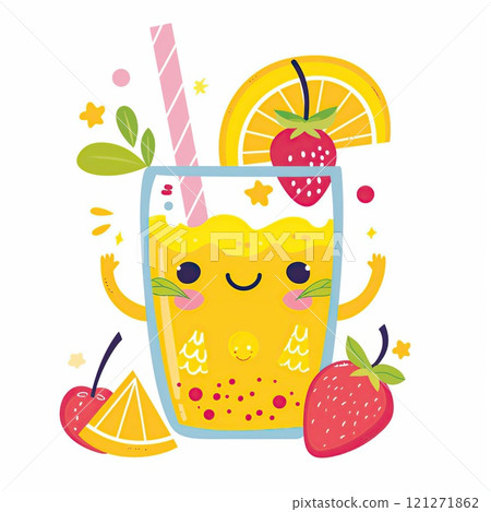 Cute lemonade with fruits illustration in cartoon style. 121271862