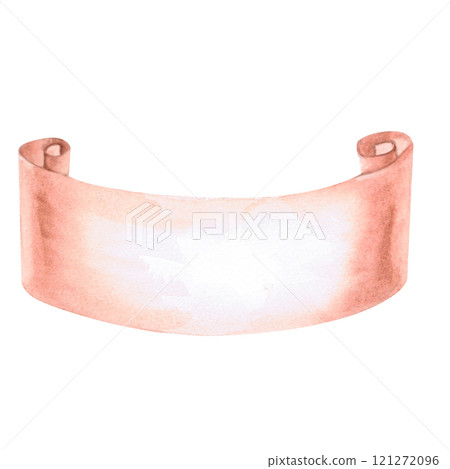 Unrolled scroll, curled at the ends in watercolor. Isolated illustration for design of cards, invitations, lettering, signage, holiday decorations Unrolled scroll, curled at the ends in watercolor. Isolated illustration for design of cards, invitations, lettering, signage, holiday decorations 121272096