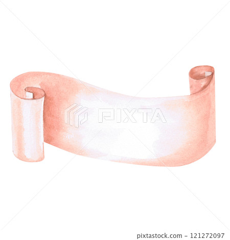 Unrolled scroll in watercolor. Isolated illustration for design of cards, invitations, lettering, signage, holiday decorations Unrolled scroll in watercolor. Isolated illustration for design of cards, invitations, lettering, signage, holiday decorations 121272097