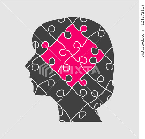 Female head. Humane brain made from puzzle pieces Female head. Humane brain made from puzzle pieces 121272115