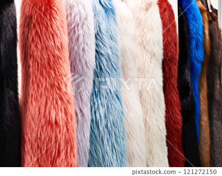 Colored samples of natural fur in store Colored samples of natural fur in store 121272150