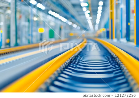 Modern Factory Interior with Vibrant Yellow Machine Lines and Industrial Focus Aai generative 121272256