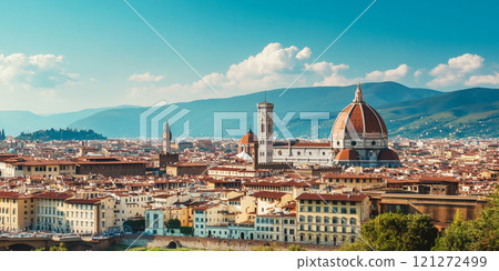 Beautiful landscape above panorama on historical view of the Florence from Piazzale Michelangelo point, Italy. 121272499