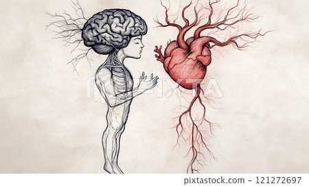 Artistic illustration of brain and heart connection 121272697
