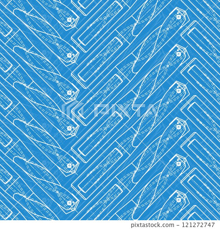 Mechanical engineering drawings on blue background. Drill tools, borer. Technical Design. Cover. Blueprint. Vector illustration. Seamless pattern. Mechanical engineering drawings on blue background. Drill tools, borer. Technical Design. Cover. Blueprint. Vector illustration. Seamless pattern. 121272747