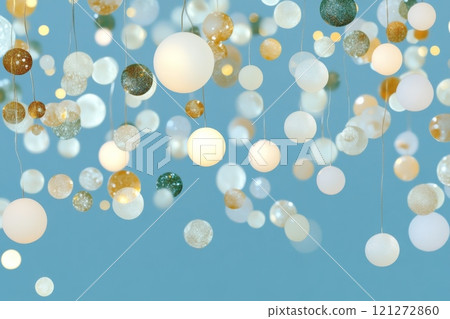Shimmering Hanging Orbs Against a Soft Blue Background Aai generative 121272860