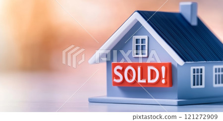Miniature House Model with Sold Sign Highlighting Real Estate Success and Property Transactions Aai generative 121272909
