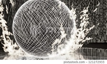 Fiery Sphere with Crosshatch Pattern and Dynamic Flames in Abstract Display Aai generative 121272933