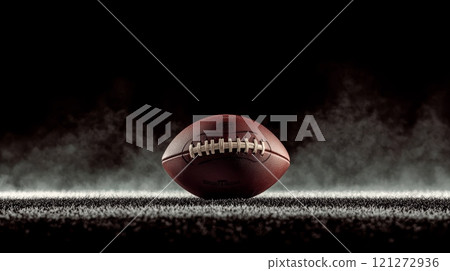 Classic American Football on Field with Dramatic Smoke in Background Aai generative 121272936