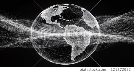Digitized Global Network Illuminated Earth Sphere with Interconnecting Data Streams Aai generative 121272952