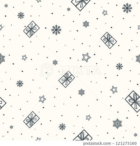 Christmas snowflake seamless pattern. Xmas pattern with new year gift. Snowflake background 121273160