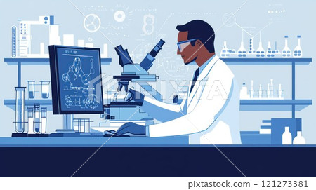 Scientist working in a laboratory with equipment. Scientist working in a laboratory with equipment. 121273381