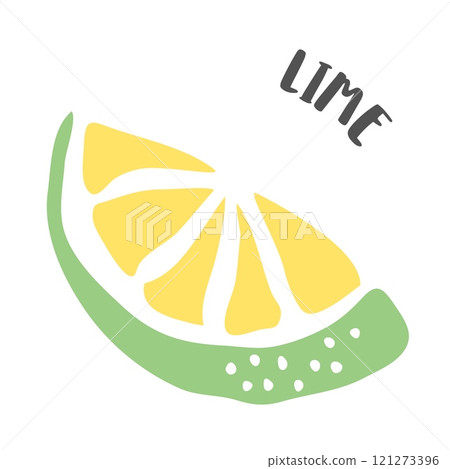 Lime hand painted with ink brush isolated on white background 121273396