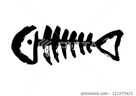 Fish bone skeleton hand painted with ink brush 121273421