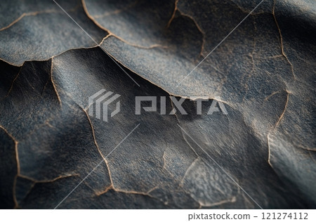 Texture of dark stone surface highlighting natural patterns and imperfections in natural light 121274112