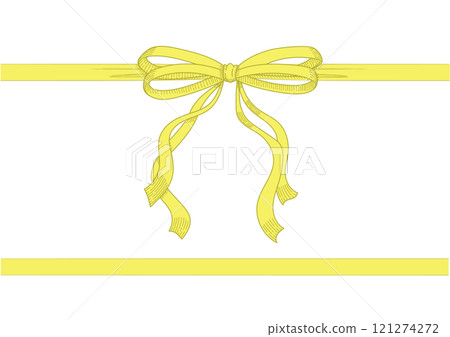 Line drawing set of yellow ribbons. Hand drawn vector illustration. Vintage line art. 121274272