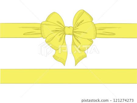 Line drawing set of yellow ribbons. Hand drawn vector illustration. Vintage line art. 121274273