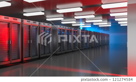 Server. Server data center. Backup, mining, hosting, mainframe, farm and computer rack with storage information. 3d rendering 121274584
