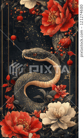 Snake, chinese New Year, oriental, AI generative 121274680