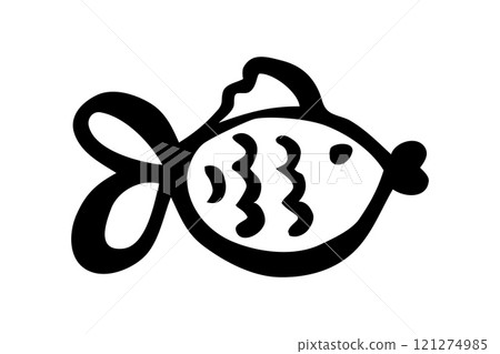 Cute cartoon fish hand painted with ink brush stroke 121274985