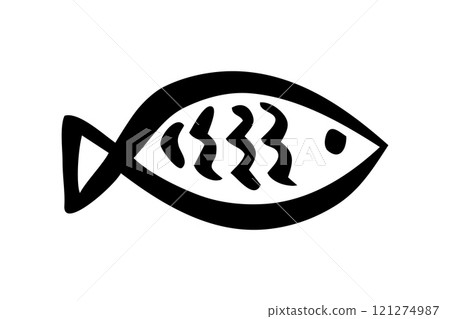 Cute cartoon fish hand painted with ink brush stroke 121274987