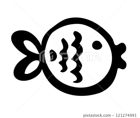 Cute cartoon fish hand painted with ink brush stroke Cute cartoon fish hand painted with ink brush stroke 121274991