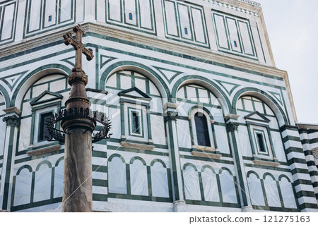 Cathedral Santa Maria del Fiore in Tuscany, Florence, Italy. Concept of travel, tourism and vacation in city. Architecture and landmark of Florence. 121275163