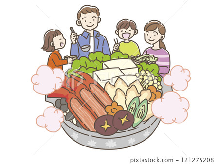 Family eating crab hotpot 121275208