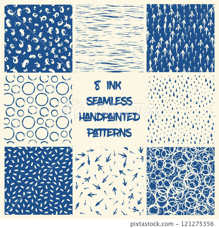 Set of 8 seamless patterns hand painted with ink Set of 8 seamless patterns hand painted with ink 121275356