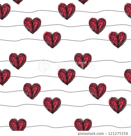 Seamless pattern with scribble hearts and stripes Seamless pattern with scribble hearts and stripes 121275358