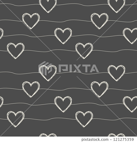Seamless pattern with scribble hearts and stripes Seamless pattern with scribble hearts and stripes 121275359